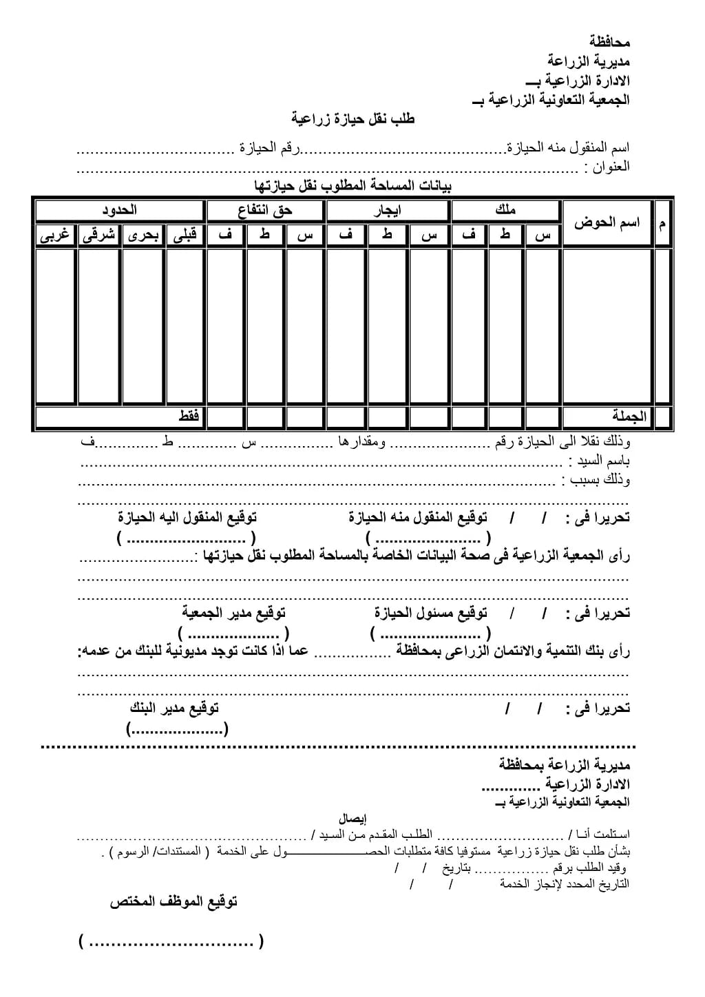 نقل الحيازة الزراعية: علي ضوء التشريع الفقه القضاء 1 طلب نقل حيازة زراعية