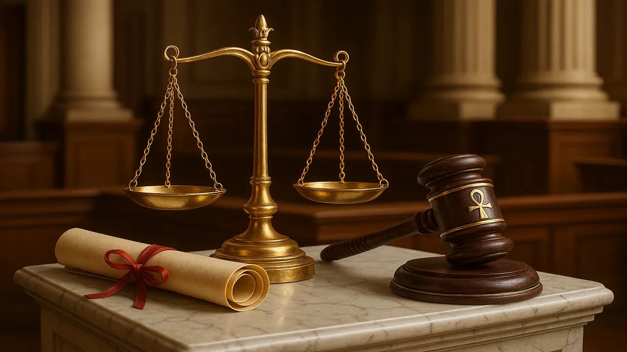 مطرقة القاضي ووثائق قانونية - حجية الأمر المقضي