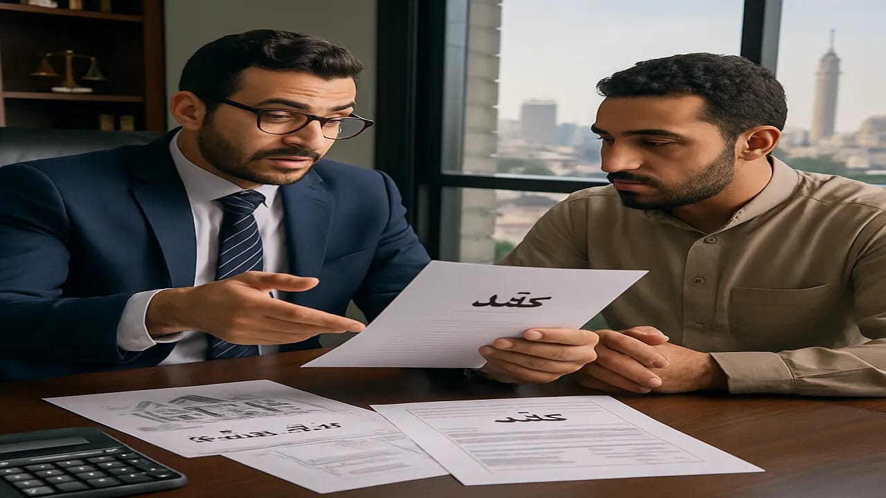 التعويض بمعدل في عقد المقايضة: شرح المادة 483 القانون المدني 1 رسم توضيحي لمحامٍ يشرح مبدأ التعويض بمعدل في عقد المقايضة بين شخصين يتبادلان أعيانًا